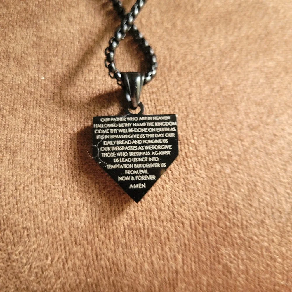 Mens Black American Flag Home Plate Lords Prayer Necklace 24 Inch Baseball